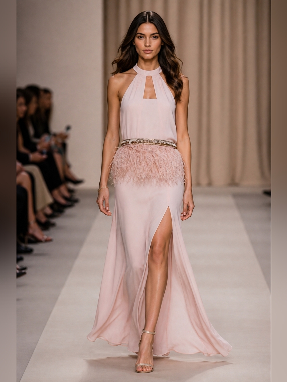 BCBGMAXAZRIA Ostrich Feather Rhinestones Blush Bubble Bath Pink Belt